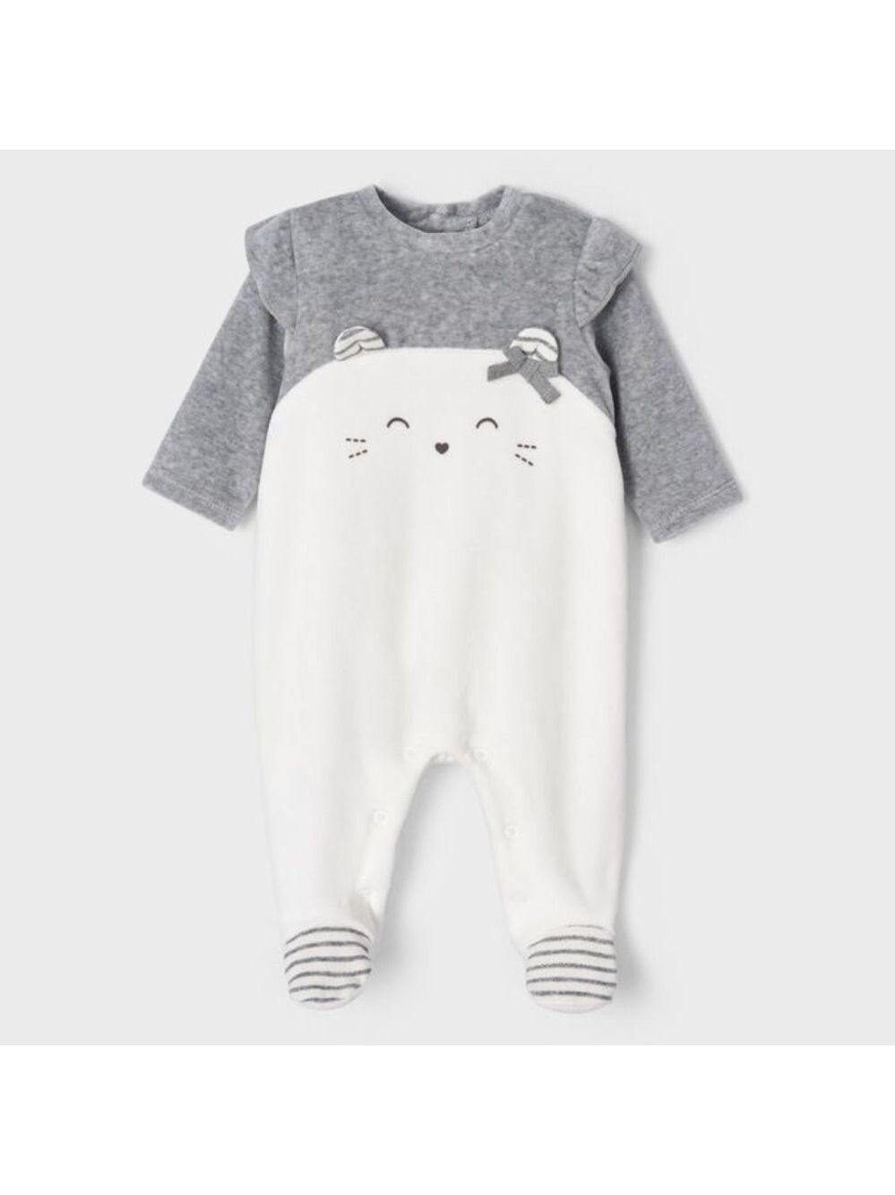 Size 2-4 months Mayoral Gray and White Animal Face Footie